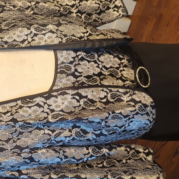 Le Bos Black/Silver Belted High-Low Fit Flare Dress With Short Jacket Sz 10 - Picture 5 of 13